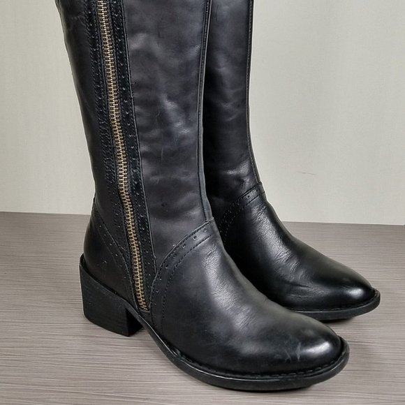 Born Poly Riding Boot, Black Leather Brogue Detailed, Womens Size 6.5 - Picture 3 of 15